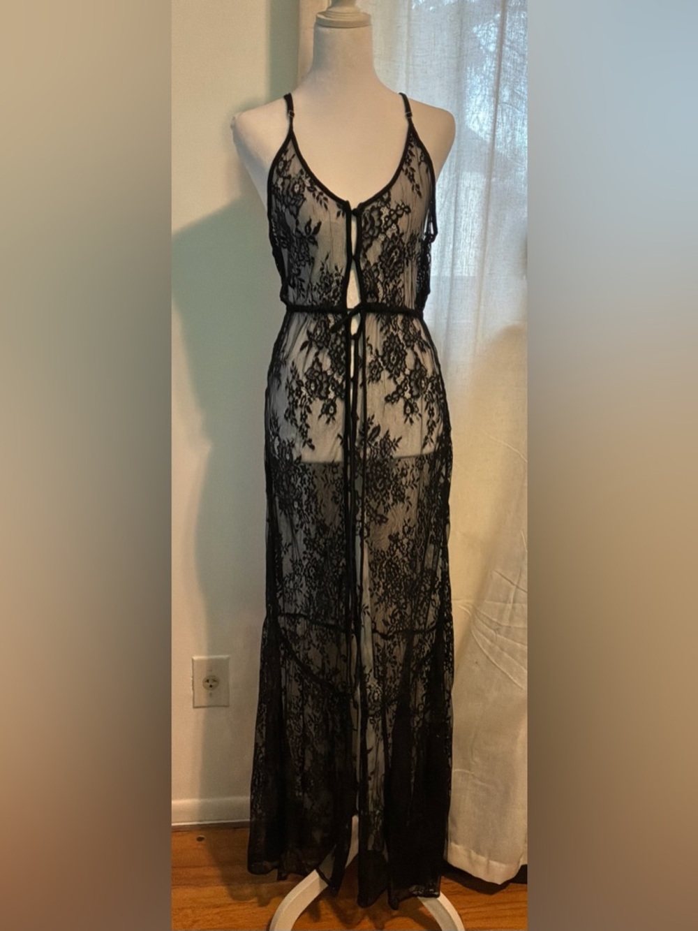 Rat & Boa Black Sheer Lace Maxi Robe